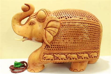 Shrinath Art Gallery Superfine Undercut Work Handmade Wooden Elephant