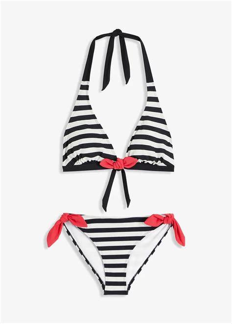 Halter Bikini Dlg Set Zwart Wit Gestreept Prijs