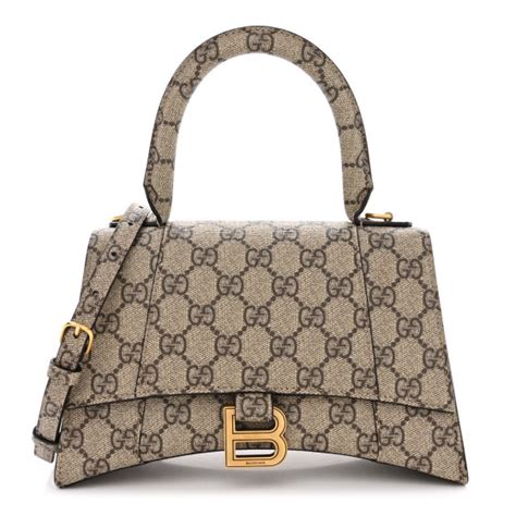 BALENCIAGA X GUCCI GG Supreme Monogram Small Hourglass Top Handle Bag