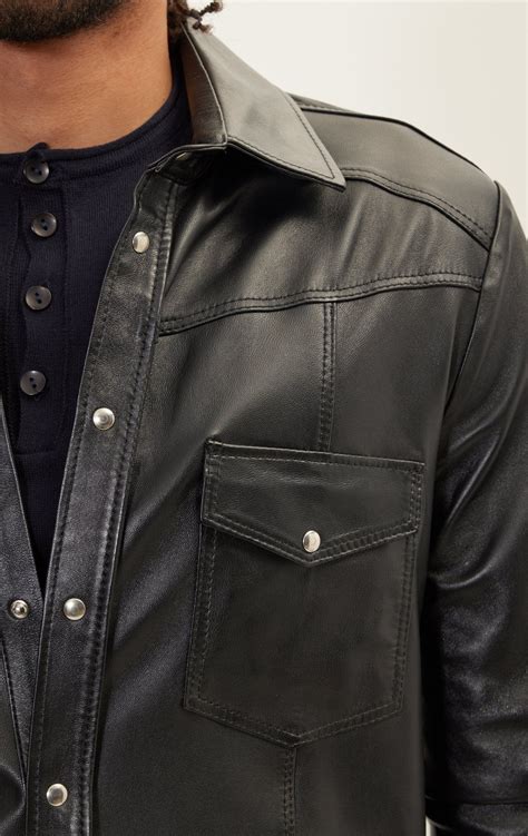 Genuine Lambskin Leather Shirt Black Ron Tomson