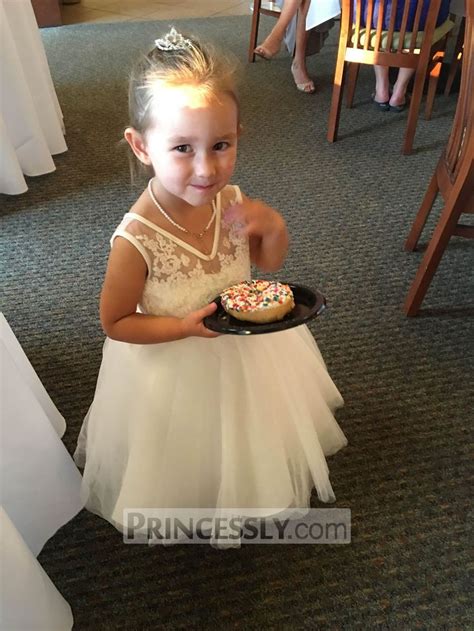 V Neck Ivory Lace Tulle Flower Girl Dress Navy Blue Sash Flower Girl