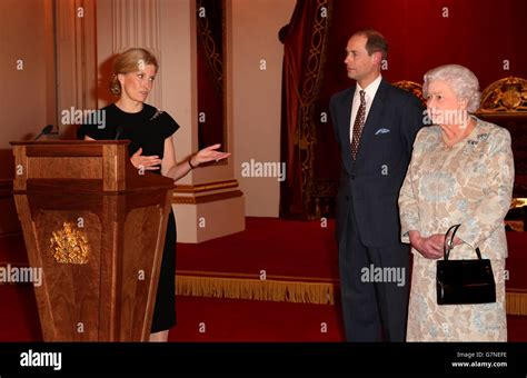 Queen Elizabeth Ii With The Earl And Countess Of Wessex During A Reception At Buckingham Palace