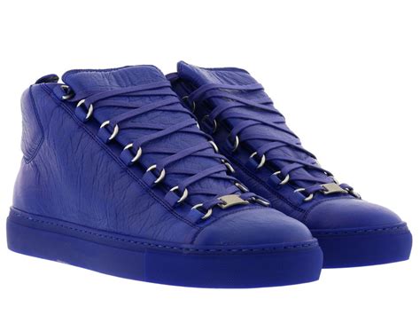 Balenciaga Mens High Top Sneakers In Blue Leather Italian Boutique €