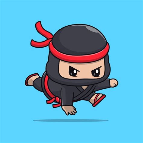 Lindo ninja salto dibujos animados vector icono ilustración personas