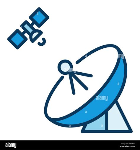 Satellite And Parabolic Antenna Dish Vector Concept Blue Icon Or Sign