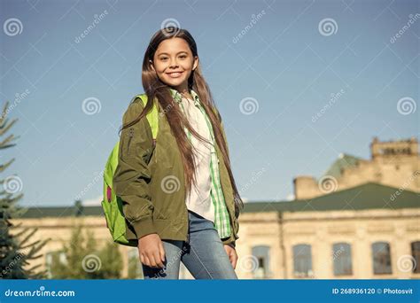 Happy Kid with School Bag Outdoor with Copy Space. Back To School Stock ...