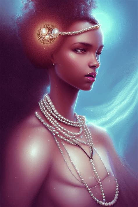 African American Woman With Pearls And Jewels In Hair By Charlie