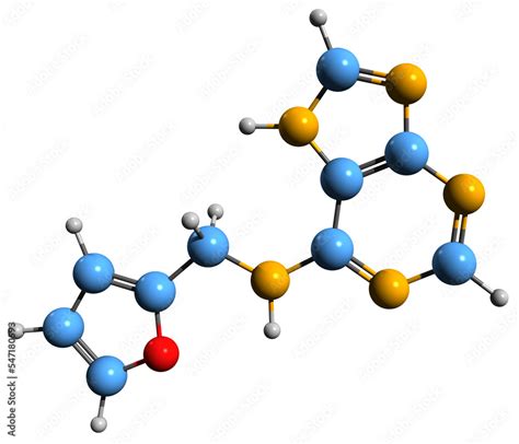 3d Image Of Kinetin Skeletal Formula Molecular Chemical Structure Of Plant Hormone Cytokinin