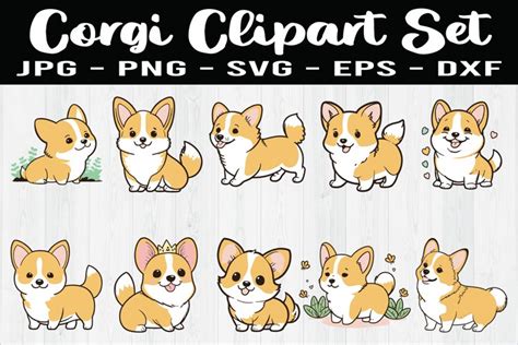 Corgi Clipart, Cute Corgi Stickers, Corgi Kawaii SVG