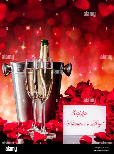 Valentines Still Life With Champagne And Roses Stock Photo Alamy