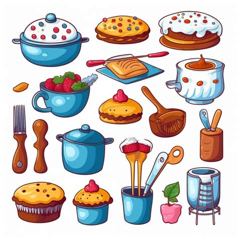 Premium Photo A Set Of Cartoon Kitchen Utensils And Cooking Utensils