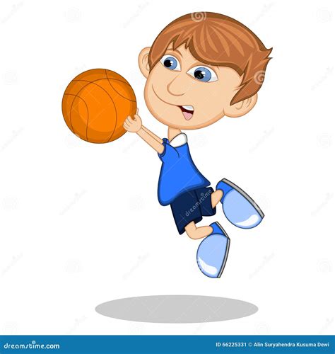 Little Boy Playing Basketball Cartoon Vector Illustration Stock Vector