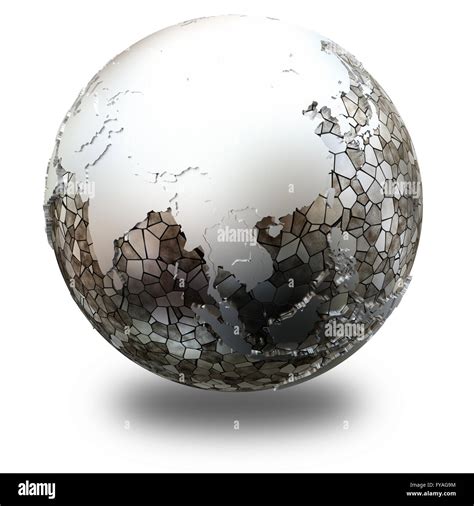 Southeast Asia On Metallic Model Of Planet Earth Shiny Steel