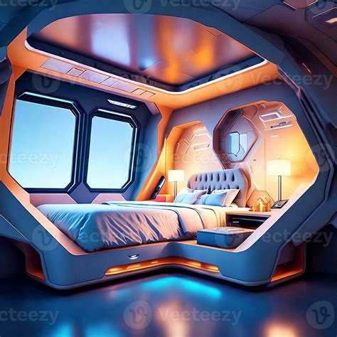 futuristic hard surface interior design of spaceship bedroom ...