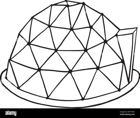 Geodesic Dome Made Of Glass Touristic Hand Drawn Colored Icon For