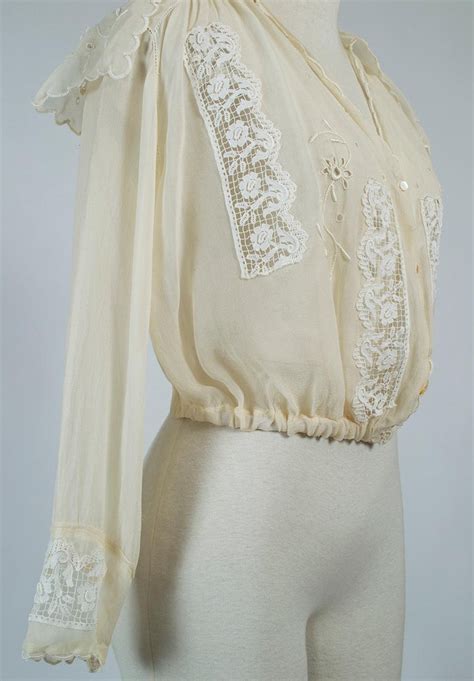 Edwardian Silk Chiffon Sailor Bib Blouse 1910s At 1stdibs 1910s Blouse