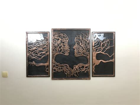 3 Panels Modern Wall Decor Love Kiss Lady Tree Copper Wall Art And Decor