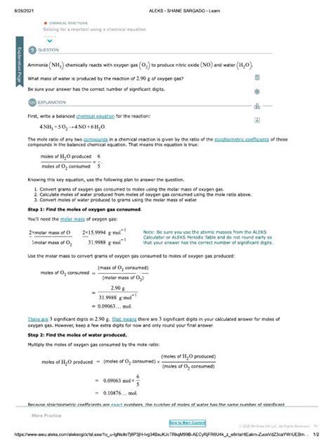 Solving For A Reactant Using Chemical Equation Ex 3 Pdf