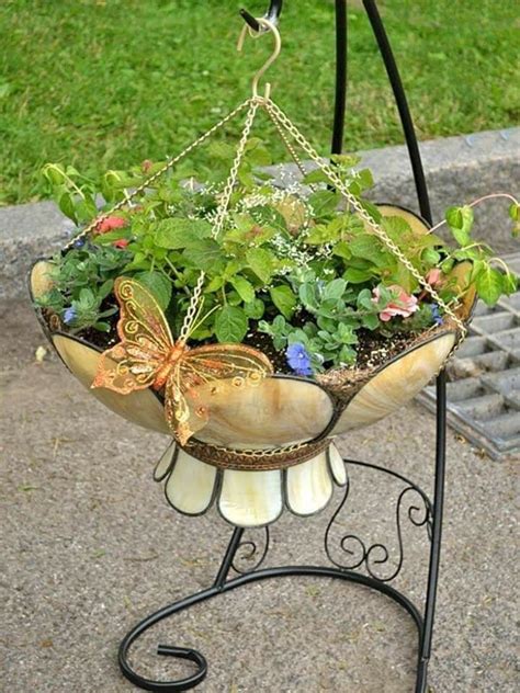 Turn An Old Stained Glass Lampshade Into A Lovely Planter Garden