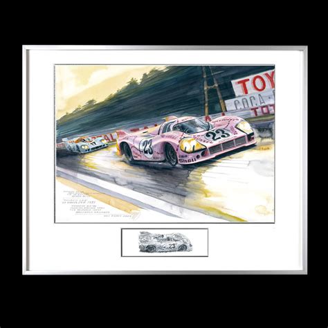 Porsche 917 / 20 n° 23 Pink Pig 24h Le Mans 1971 40 x 50 cm Silver wood ...