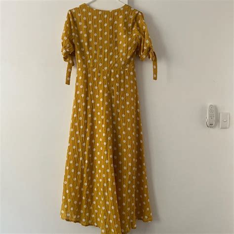 Womens Yellow And White Polka Dot Summer Dress Depop