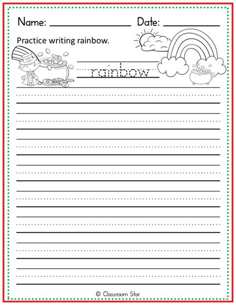 St Patrick S Day Practice Writing Rainbow Classroom Star Worksheets