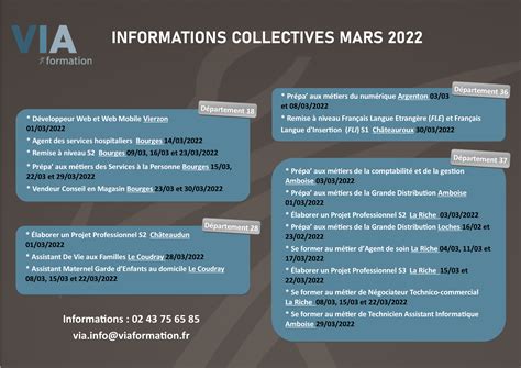 Calendrier Des Informations Collectives Mars Via Formation