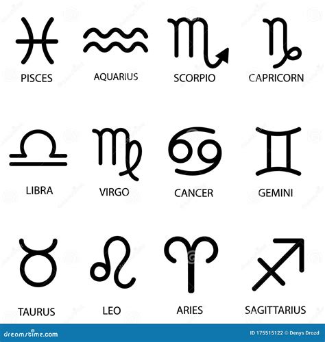 Zodiac Signs Set Isolated On White Background Star Signs For Astrology Horoscope Zodiac Line