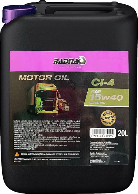 Radnaq Automotive Motor Oil 15W40 CI 4 20L MSLub Sua Troca de Óleo