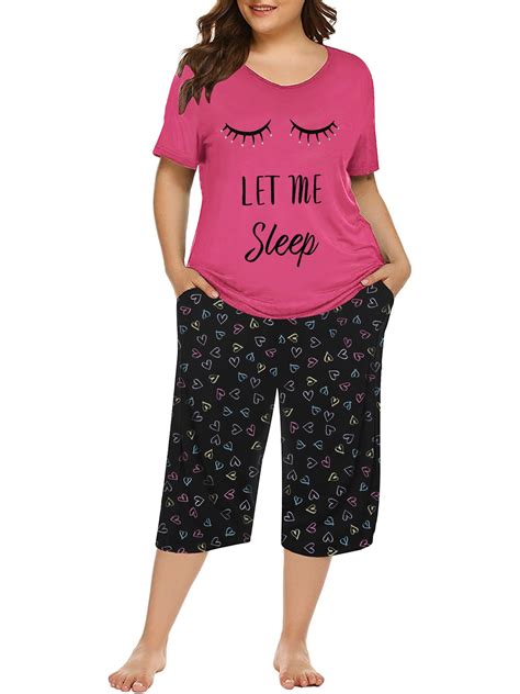 Chama Womens Plus Size 2 Piece Capri Pajama Set Short Sleeve