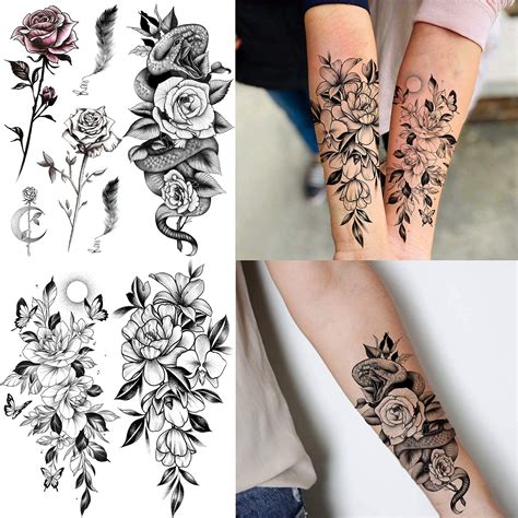 Shegazzi 64 Sheets 3d Flower Temporary Tattoos For Women Girl 12 Sheets Realistic Sexy Rose