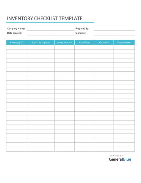 Inventory Checklist Template | Label templates, Templates printable ...