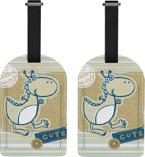 Hyjoy Cute Dinosaur Luggage Tags Set Of 2 PU Leather Travel ID Label