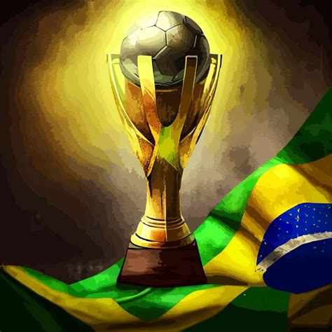 Trofeo de la copa mundial de fútbol con la bandera de brasil Foto Premium