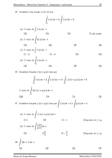 Exercicios Matem Tica Cap Tulo Integra O E Aplica Es