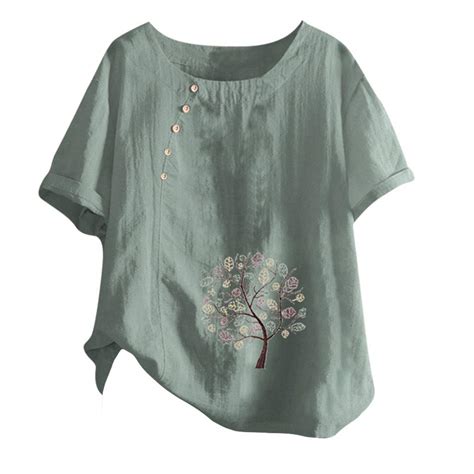 Buy New Cotton Linen Tunic Tee Shirt Jacquard Topsshirts Casual