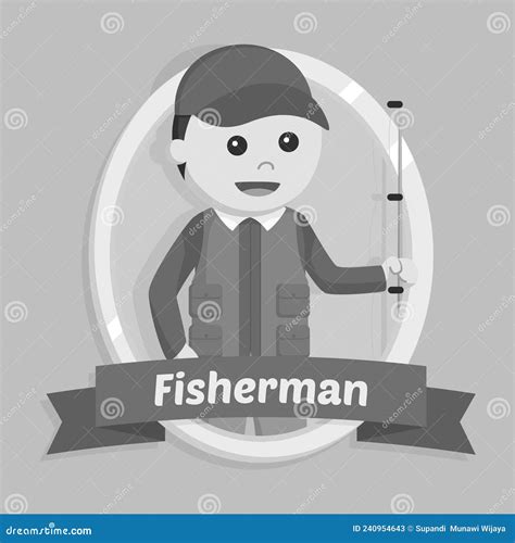 Black and White Fisherman in Emblem Stock Vector - Illustration of ...