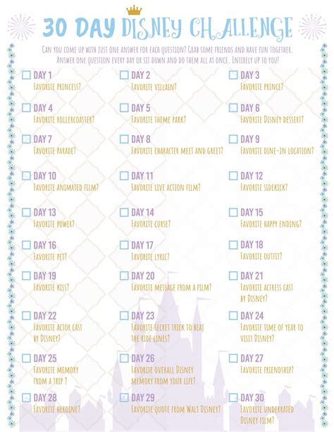 30 Day Disney Challenge Printable For The Ultimate Fan