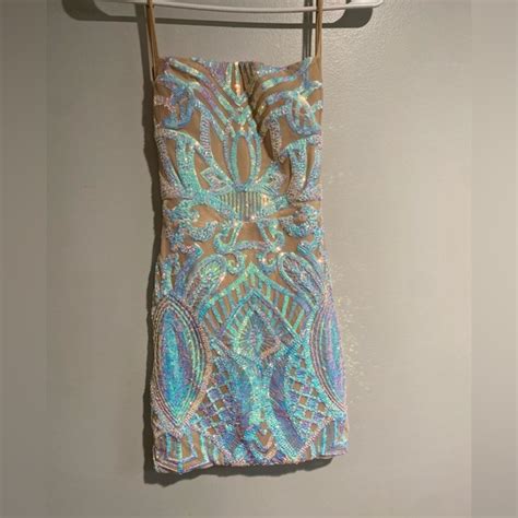 Lucy In The Sky Dresses Lucy In The Sky Starstruck Strappy Dress In Nude Iridescent Poshmark