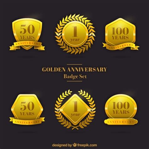 Premium Vector Golden Anniversary Badge Set