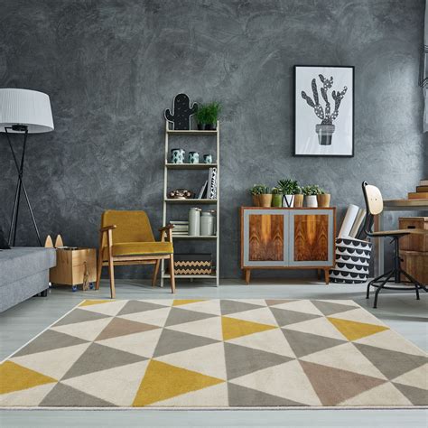 Ochre And Grey Contemporary Diamonds Geometric Rug Milan Home Decor