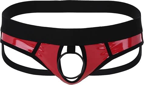 Agoky Herren Sexy Strings Jockstrap mit Öffnung Loch Metall Penisring