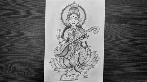 How To Draw Maa Saraswati Step By Step Goddess Saraswati Drawing