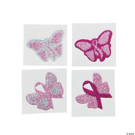 Pink Ribbon Butterfly Glitter Tattoos - Discontinued