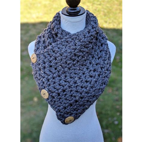 Gray Neck Warmer Crochet Handmade Crochet Button Cowl 3 Etsy