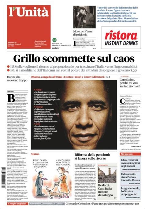 Newspaper L Unit Italy Newspapers In Italy Wednesday S Edition