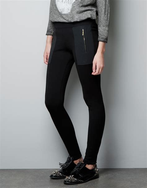 Zara Leggings with Zip Pockets in Black | Lyst