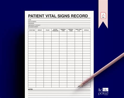 Nurse Patient Vital Signs Record Sheet Pdf Etsy