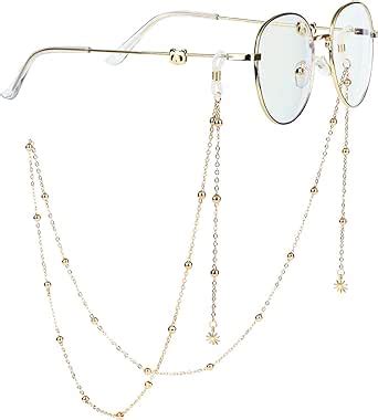 Ainini Inch Eyeglass Chains Sun Shape Gold Bead Face Mask Lanyard