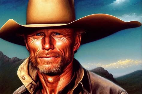 Poster Portrait Of Ed Harris As A Black Hat Cowboy In Stable